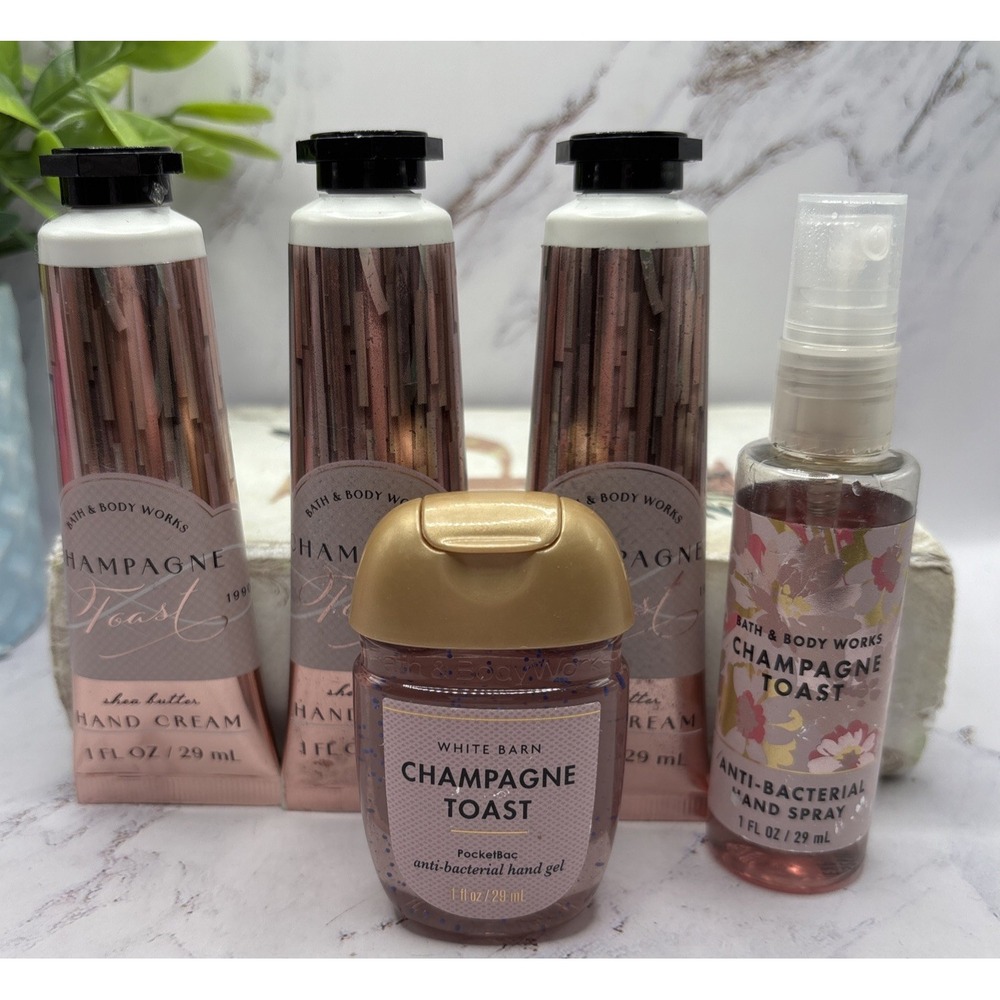 Bath & Body Works Champagne Toast 5 Pc Lot Hand Cream Spray PocketBac